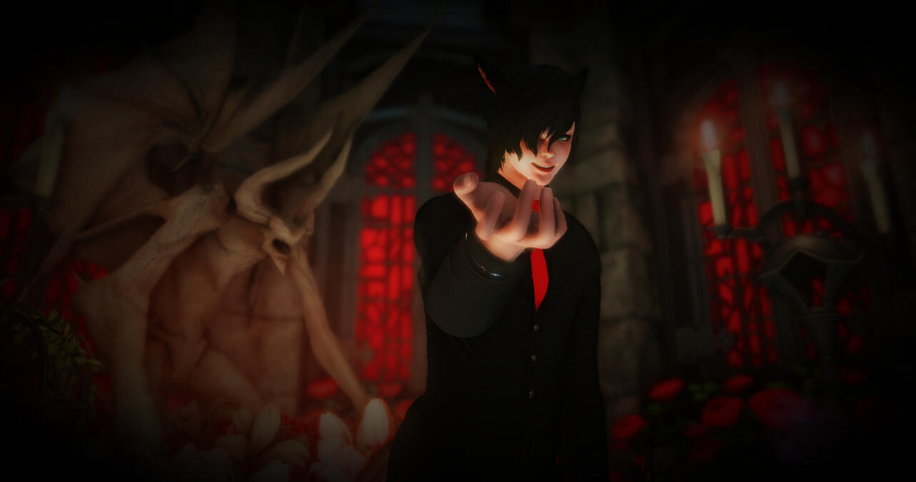 photo by Talie Jhida (https://tjgpose.carrd.co/ ). It turns out that the curse that left him with two tails wasn't just cosmetic. Look up 'nekomata' some time.