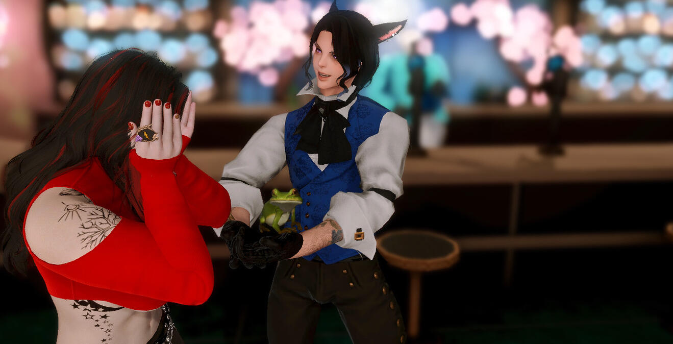 Photography by Talie Jihda https://tjgpose.carrd.co/ . Talie was having a rough night. He thought maybe a frog would cheer her up.